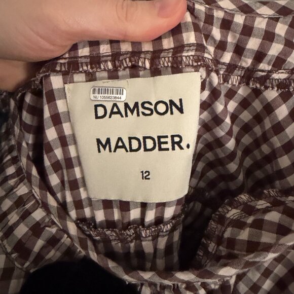 Damson Madder Dakota Bow Checked Cotton Midi Dress Size UK 12 / US 8 - Picture 6 of 9